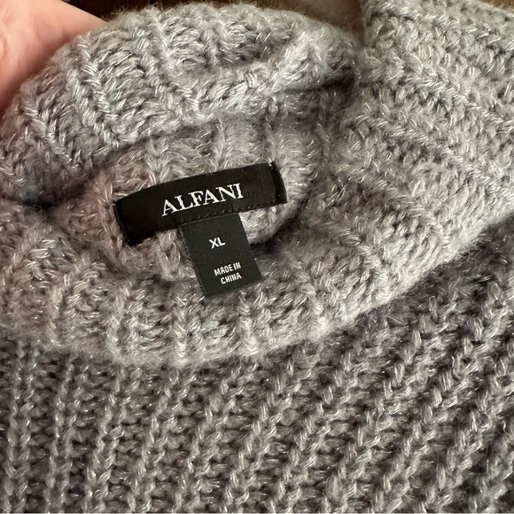 Alfani Women’s Holiday Cowl Neck Acrylic Grey Metallic Knit Sweater XL - Picture 7 of 9